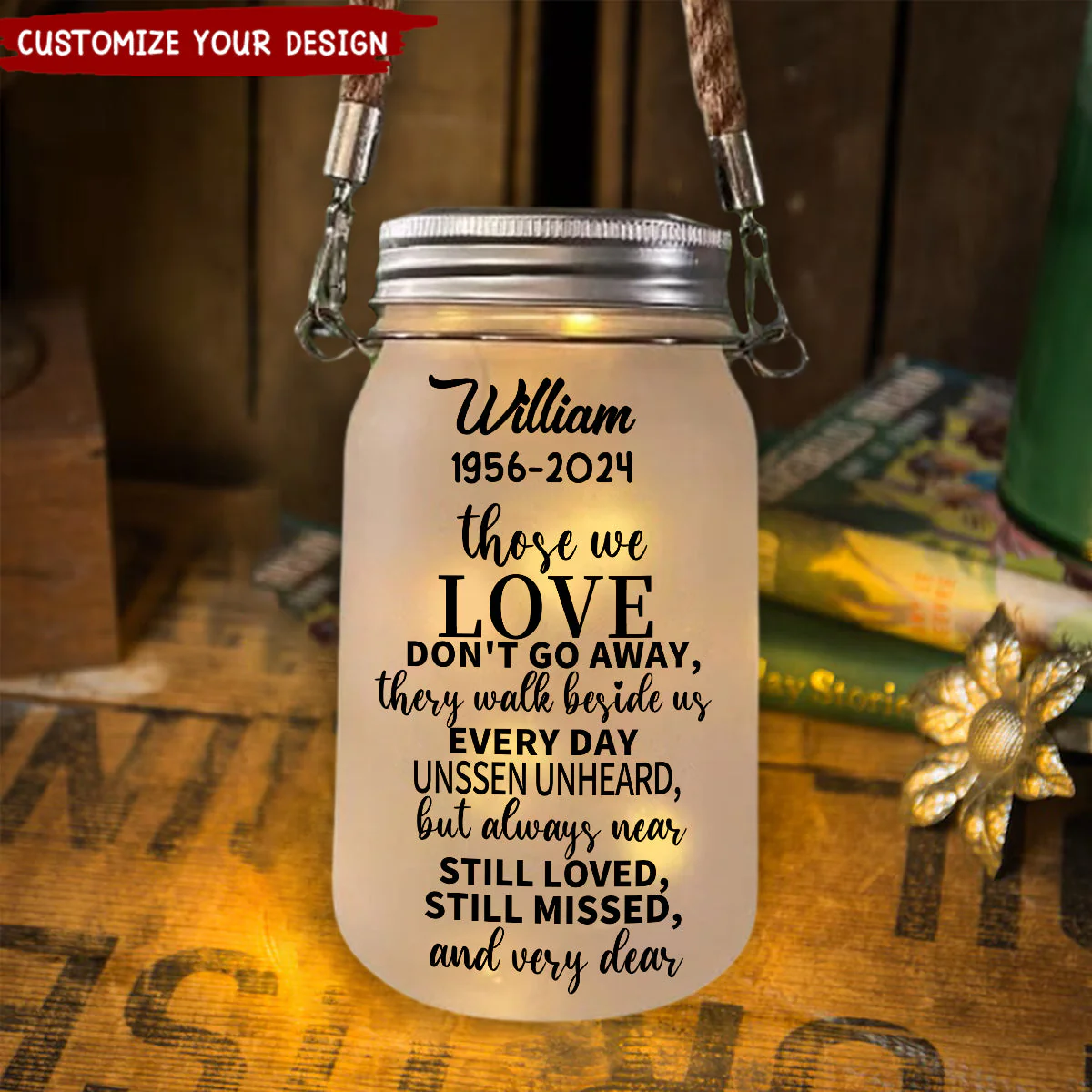 Those We Love Don't Go Away Memorial Gift Mason Jar Light - Image 2