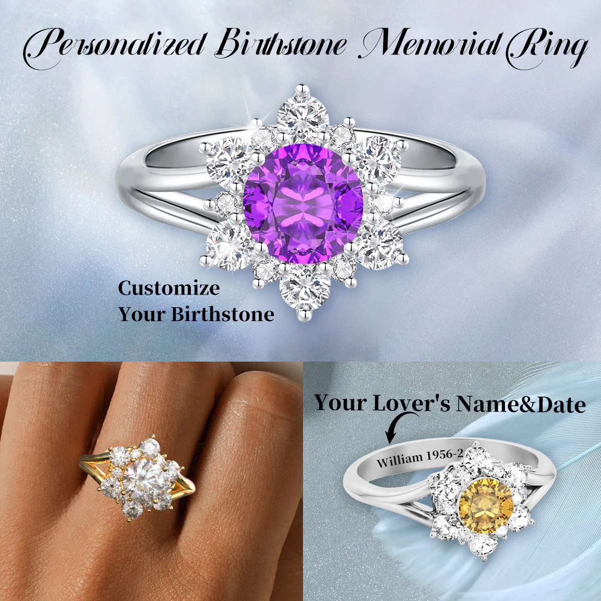 Memorial Personalized Birthstones Name Ring - Image 2