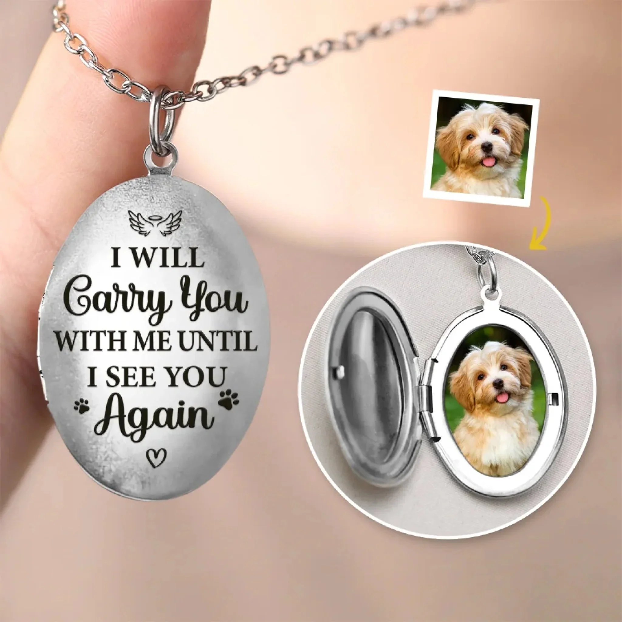 Memorial Personalized Custom Locket Necklace - Sympathy Gift For Pet Owners - Image 3