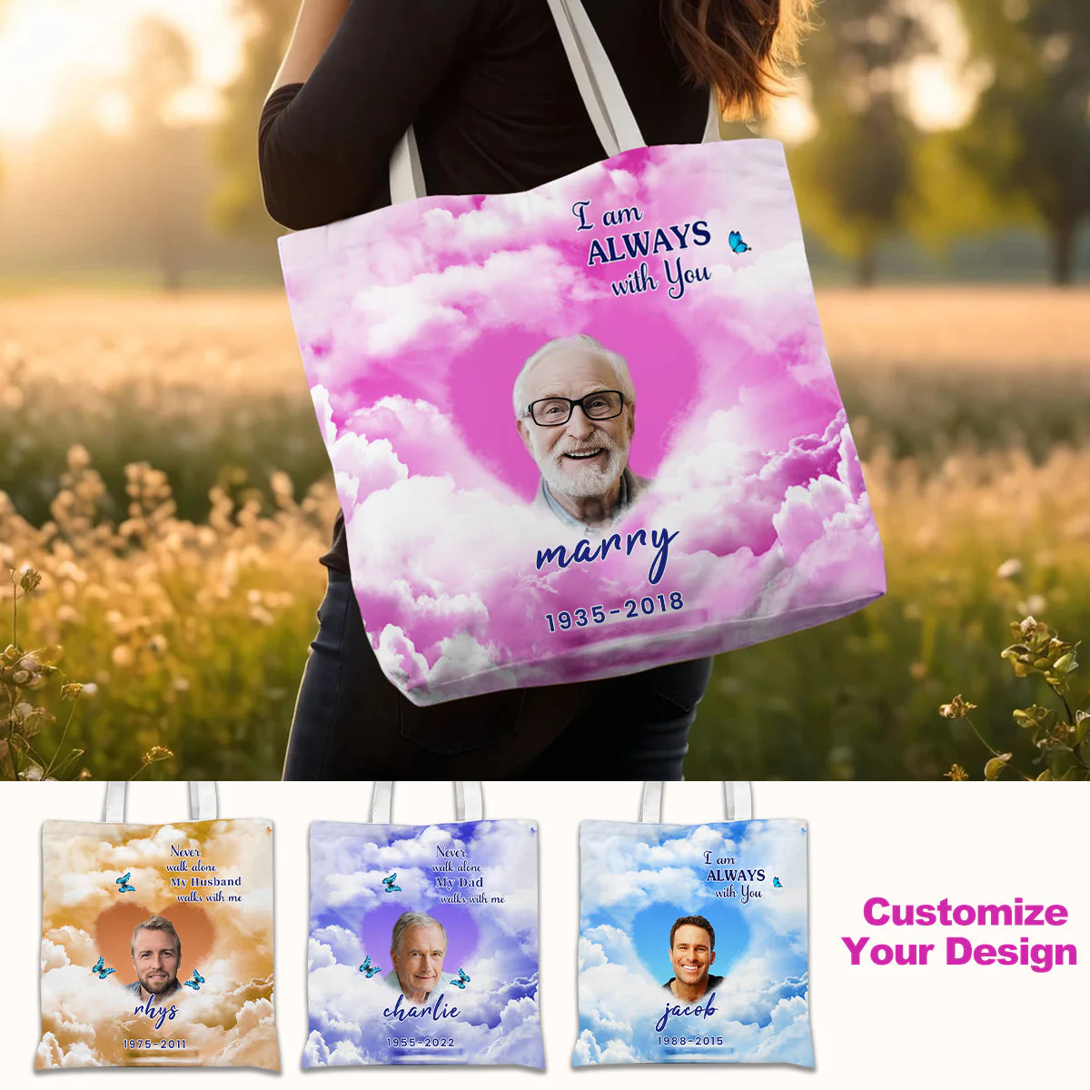 Never Walk Alone My Mom Dad Walks With Me Personalized Memorial Tote Bag - Image 2