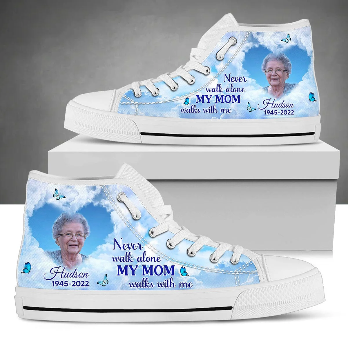 Memorial Upload Image Heaven, Never Walk Alone Personalized High Top Shoes - Image 2