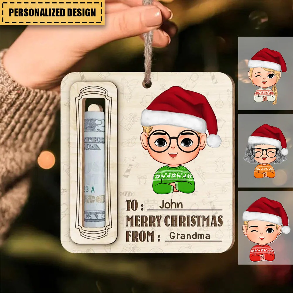 Merry Christmas With Kids Name - Personalized Ornament, Money Holder Christmas Gift - Image 2