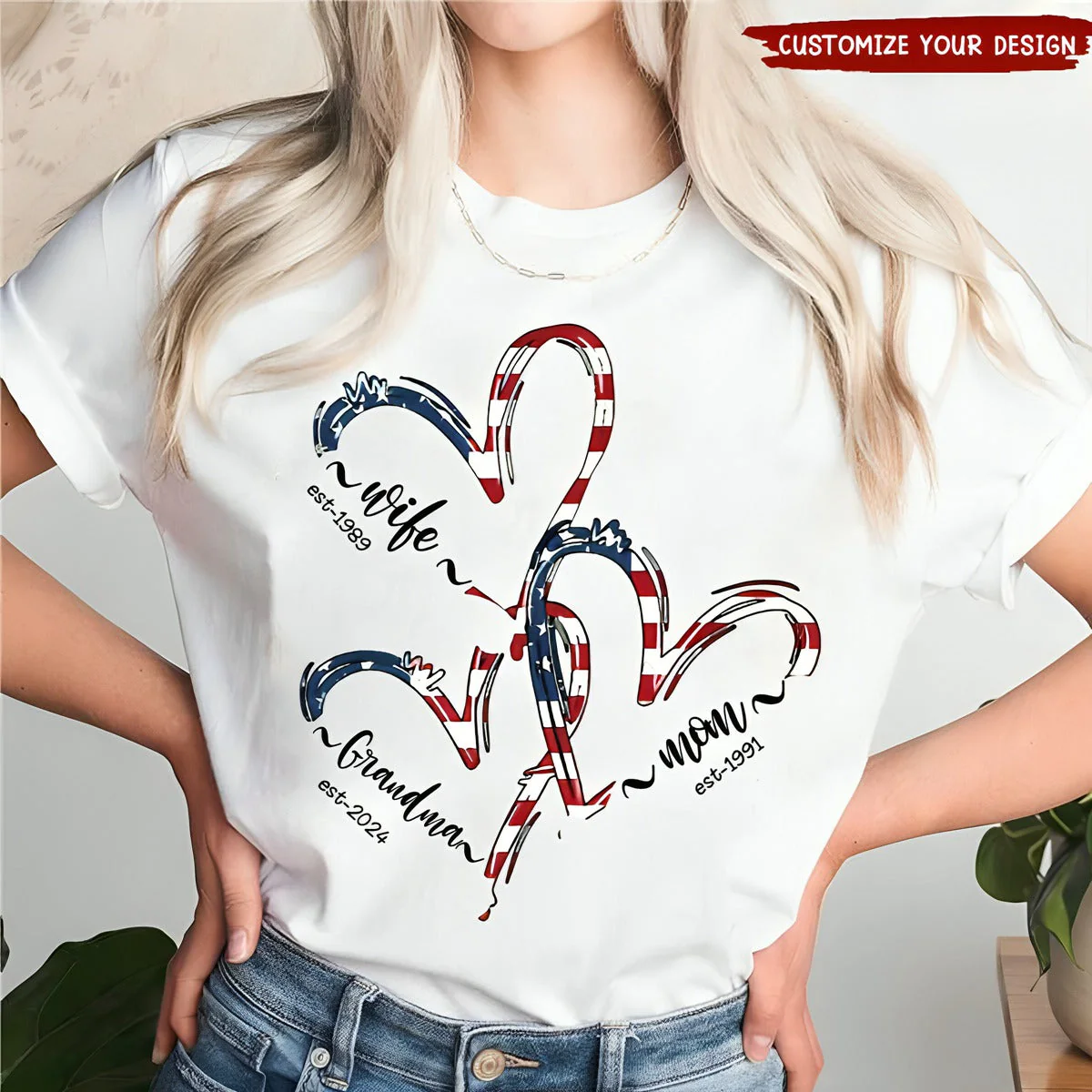 Mom Wife Nana America Flag 4th of July Grandma Personalized T-Shirt - Image 2