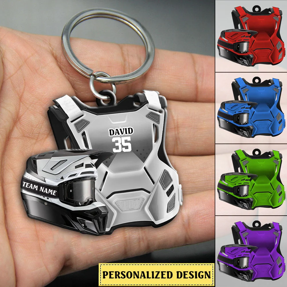 Motocross Chest Protector And Helmet Personalized Keychain