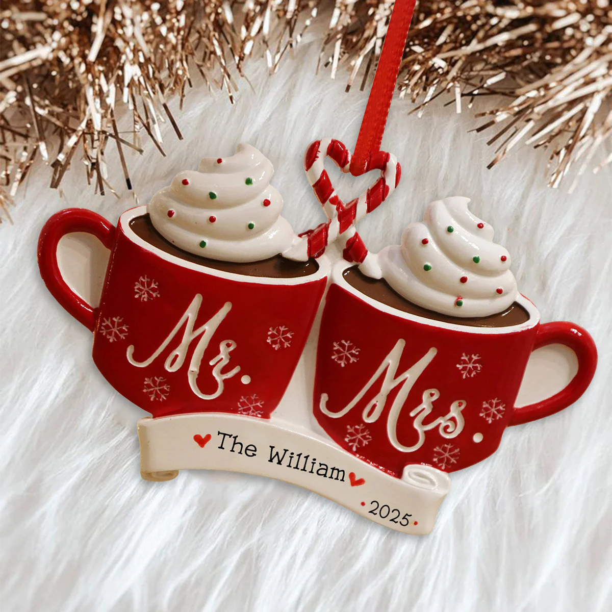Mr. and Mrs. Hot Cocoa -Custom First Christmas Married Ornament - Image 2