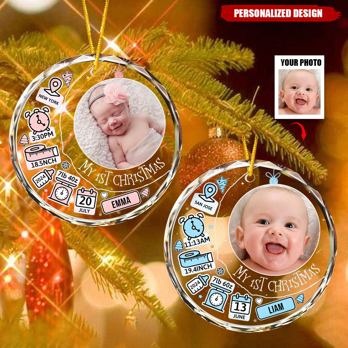 My First Christmas-Customized Ornament For Newborn Baby-Upload Photo - Image 2