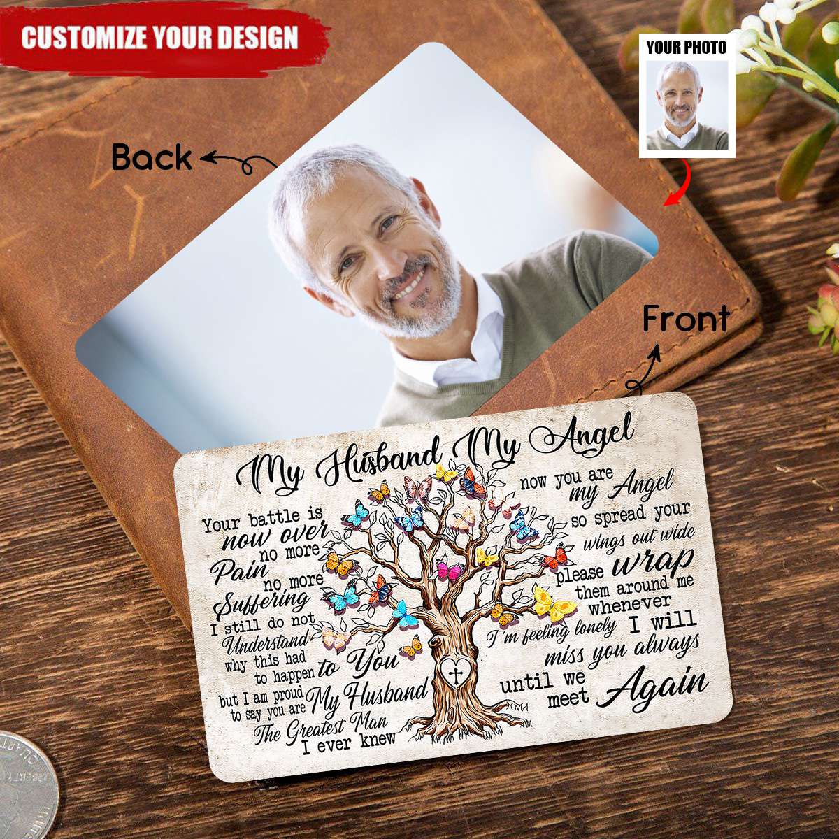 My Husband My Angel Butterfly Tree Print Personalized Wallet Card - Image 2