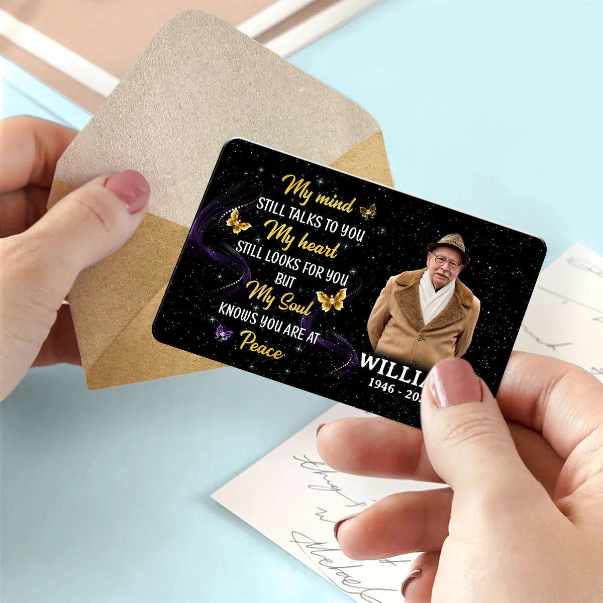 My Mind Still Talks To You - Memorial Personalized Wallet Card - Image 2