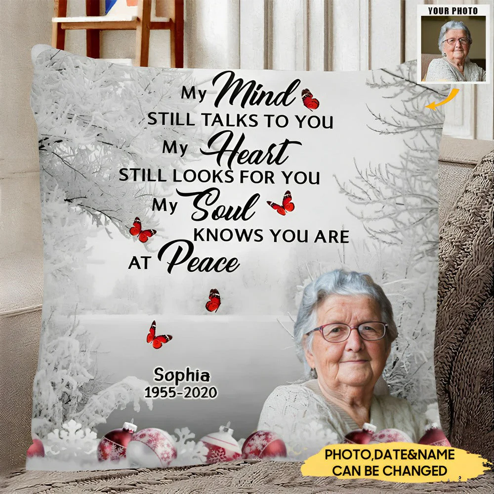 My Mind Still Talks To You-Personalized Memorial Photo Pillow Cover - Image 2