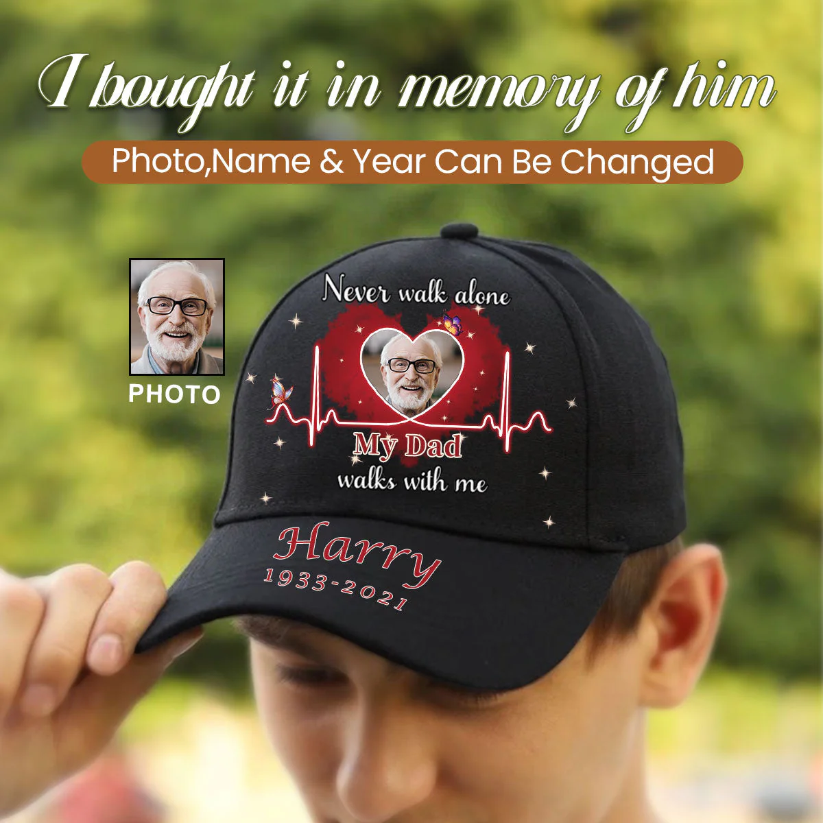 Never Walk Alone MY MOM DAD Walks With Me Personalized Classic Cap - Image 2