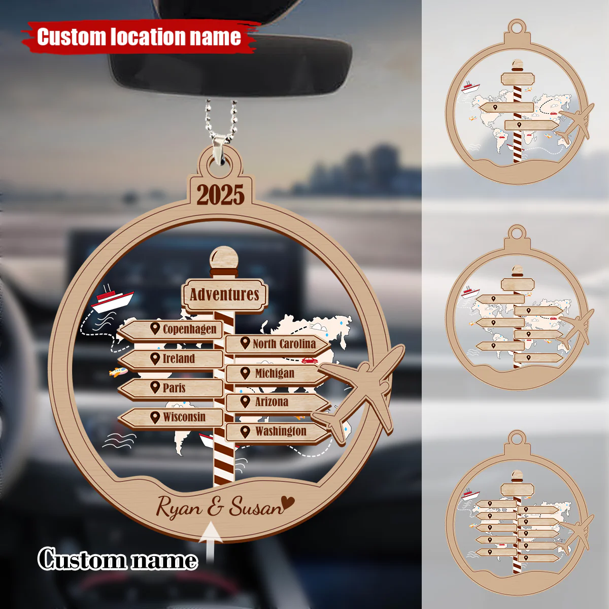New Adventure Couple Traveler Christmas, Personalized Travel Acrylic Ornament - Image 2