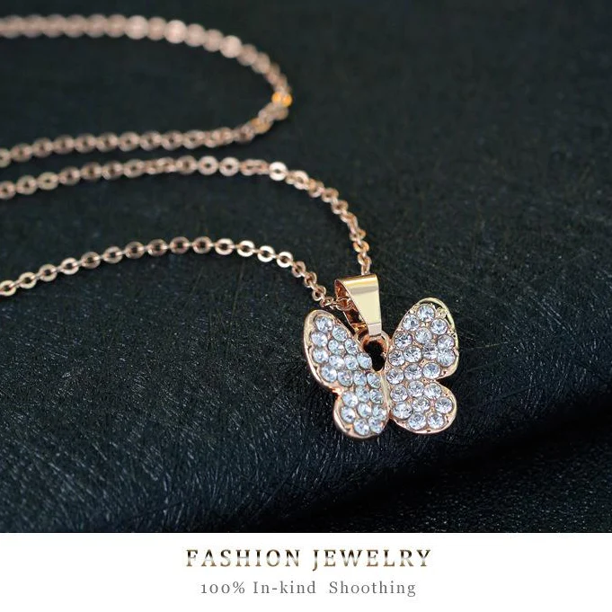 Butterfly Diamond Necklace Earrings Rings Bracelets Four-piece Set - Image 3