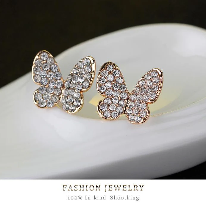Butterfly Diamond Necklace Earrings Rings Bracelets Four-piece Set - Image 4