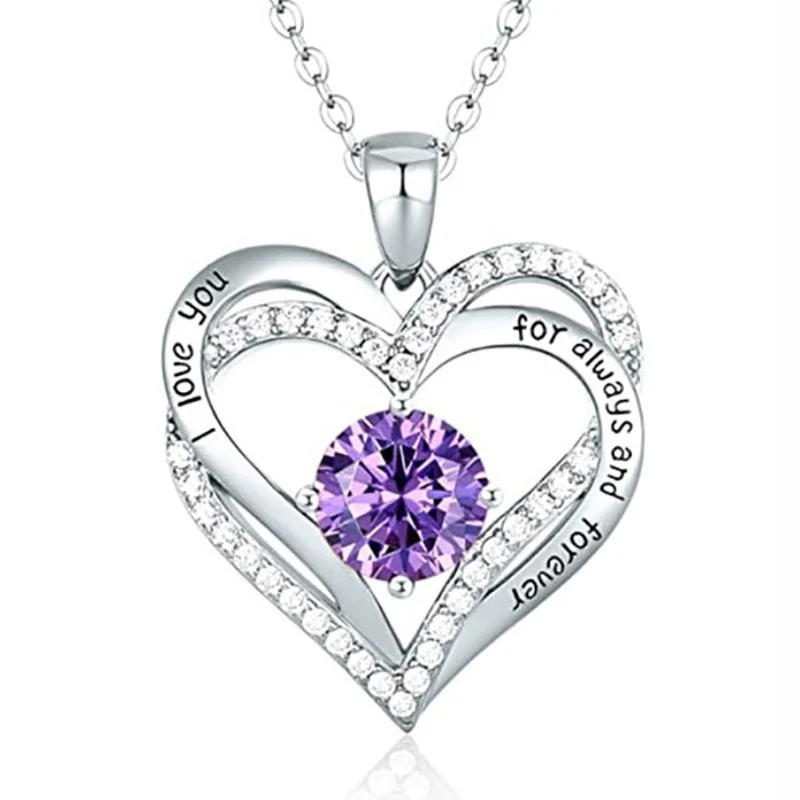 New Style Crystal Necklace Double Heart Mother Gift - Image 4