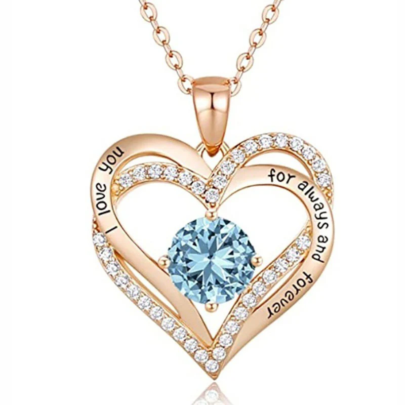 New Style Crystal Necklace Double Heart Mother Gift - Image 5