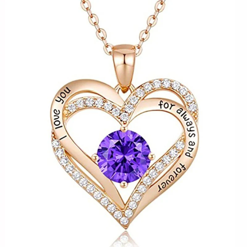 New Style Crystal Necklace Double Heart Mother Gift - Image 7