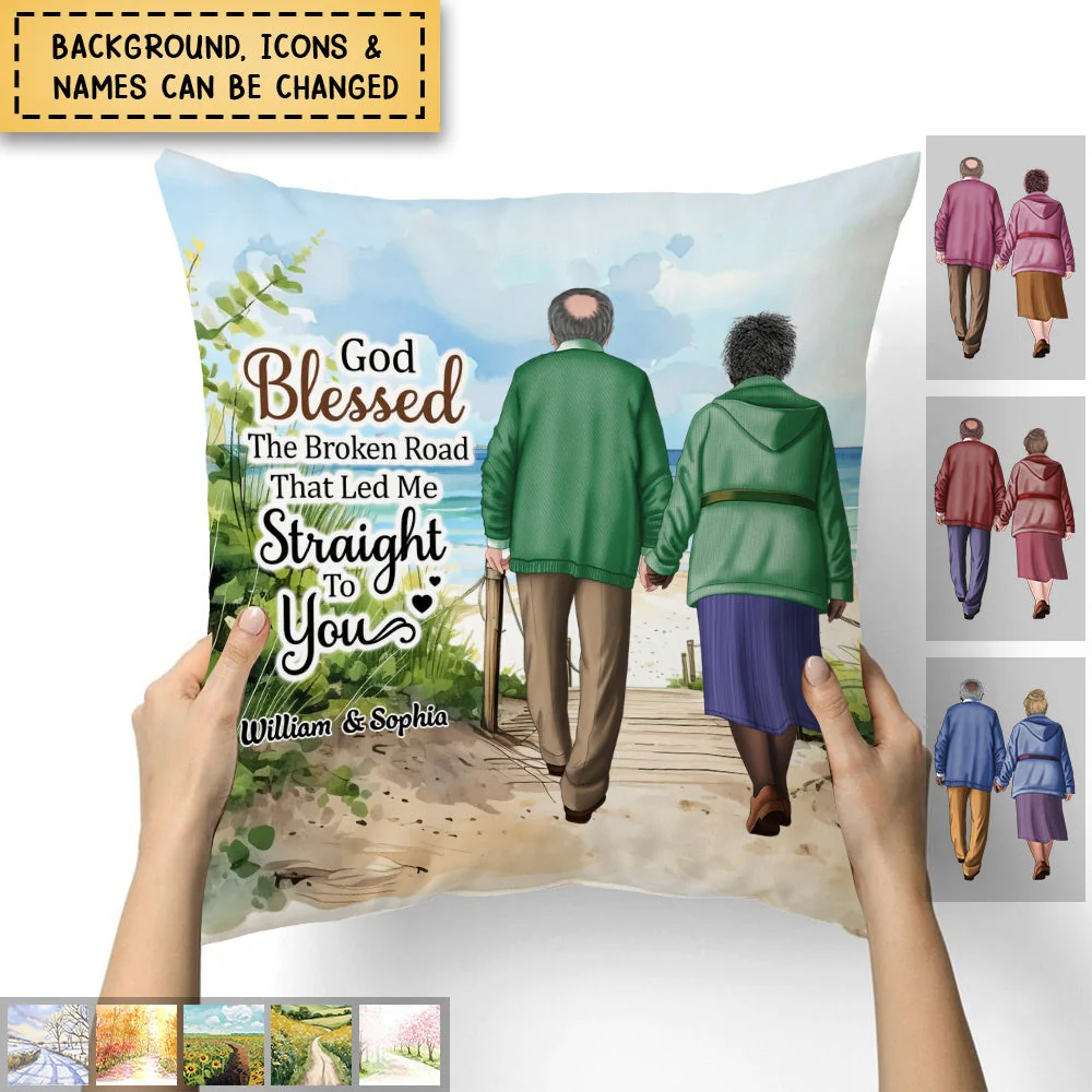 Old Couple Anniversary God Blessed The Broken Road Pillow - Image 2