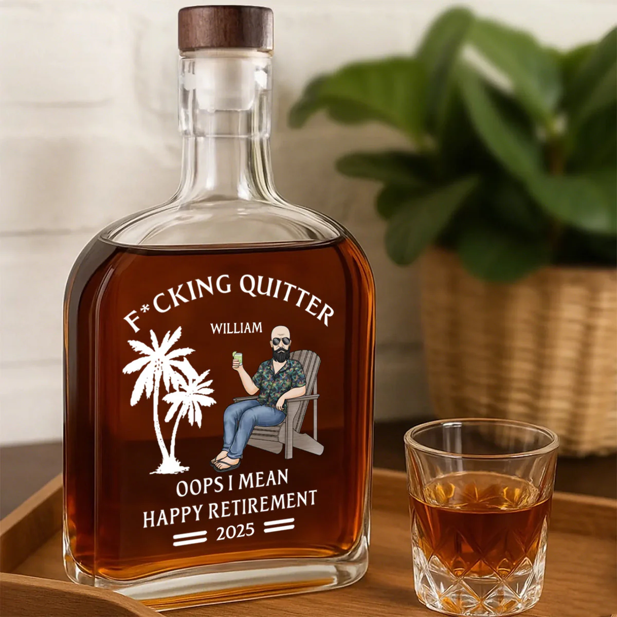 Oops I Mean Happy Retirement - Personalized Whiskey Glass Bottle - Image 2