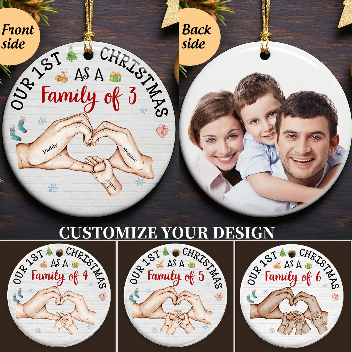 Our First Chirstmas As A Family Circle Ornament-Upload Photo - Image 2