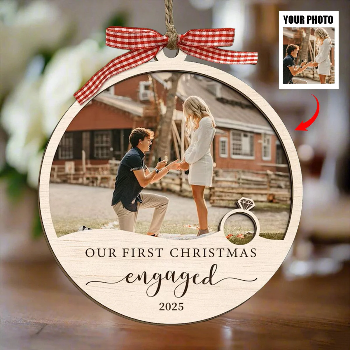 Our First Christmas Engaged - Custom Photo Keepsake Ornament - Image 2