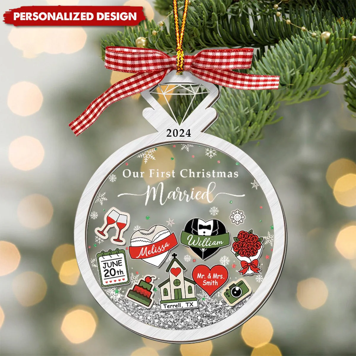 Our First Christmas Personalized Acrylic Wedding Couple Ornament - Image 3