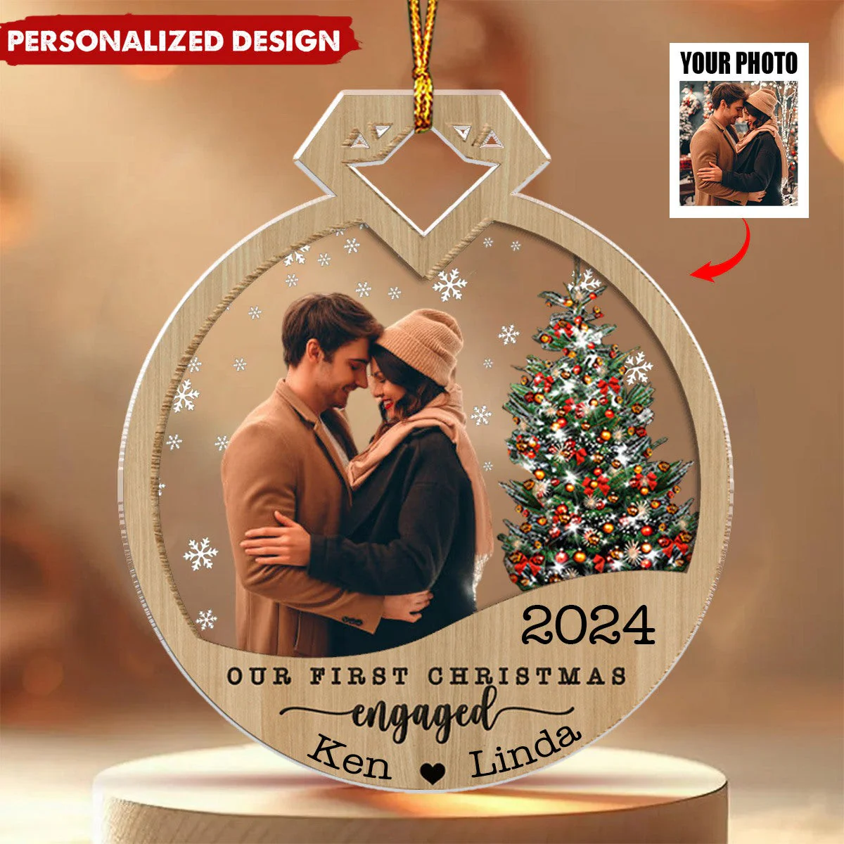 Our First Christmas Since Engagement-Personalized Double Ornament-Upload Photo - Image 2