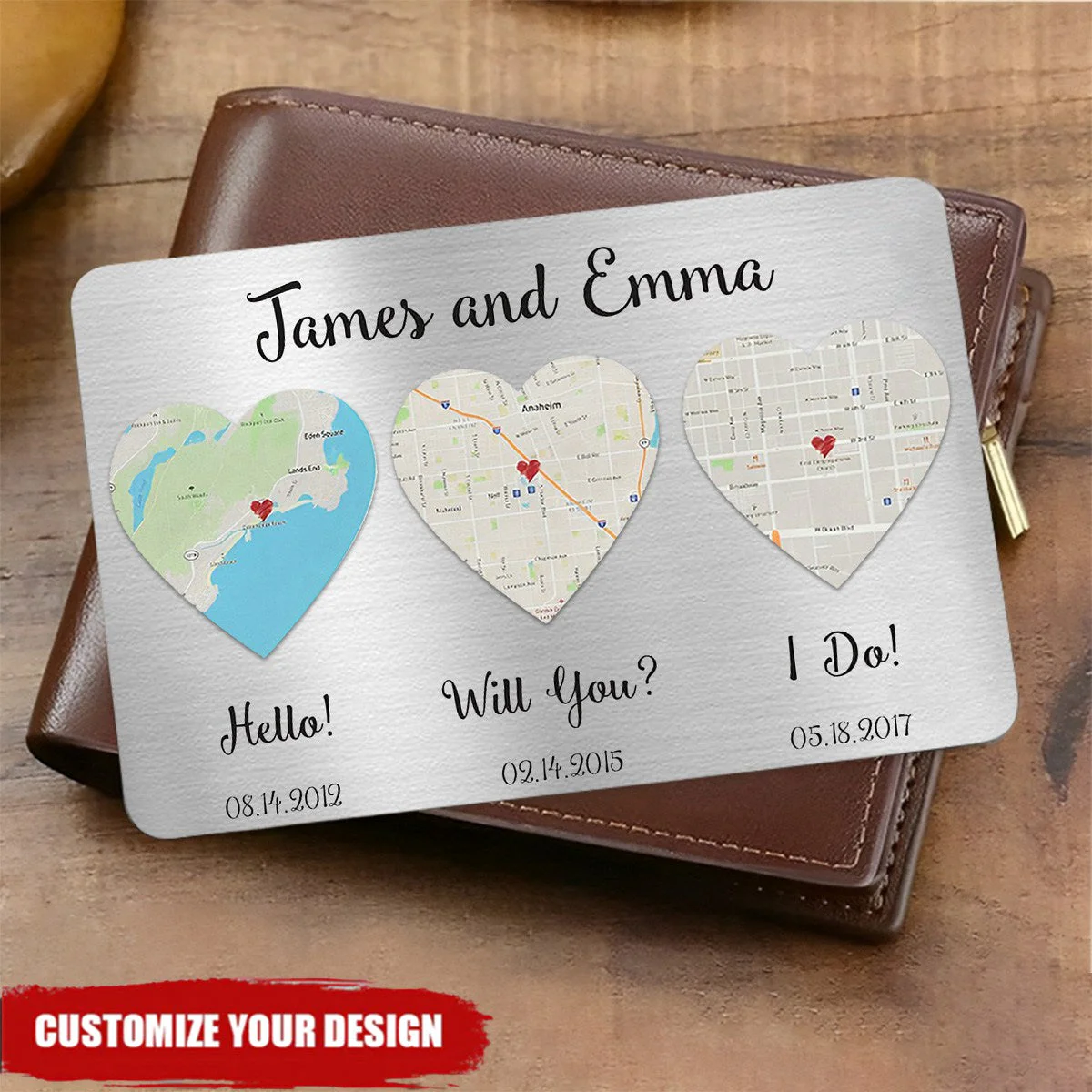 Our Love Story - Personalized Map Aluminum Wallet Card - Image 2