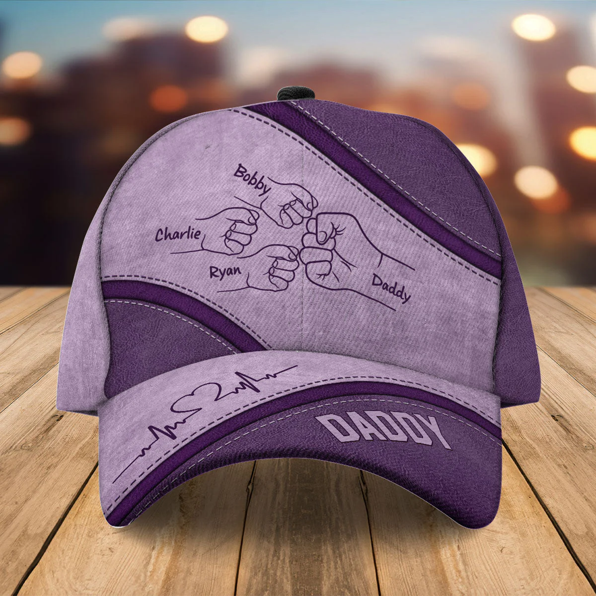 Outline Fist Bump Daddy Grandpa Personalized Classic Cap - Image 2