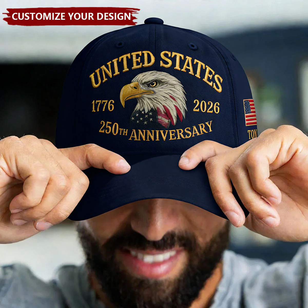 Patriotic Eagle United States 250th Anniversary 1776–2026 Personalized Cap - Image 3