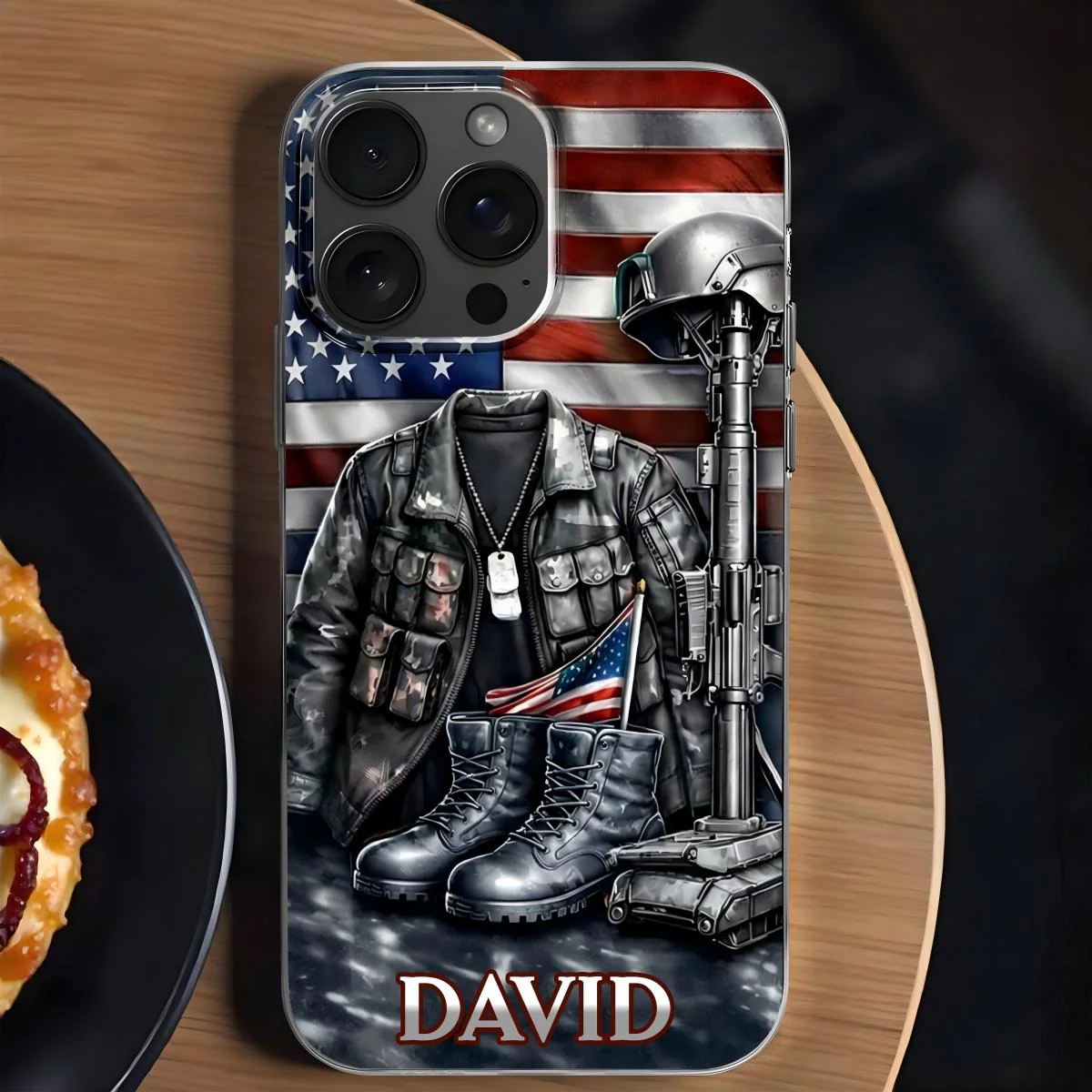 Patriotic Military Gear And Flag Custom Phone Case, Gift For Veterans And Army - Image 2