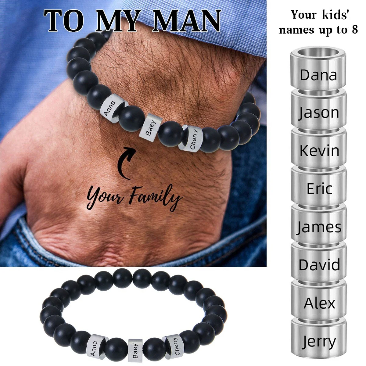 Personalized 1-8 Kids Names Man Bracelet - Gift For Dad/Grandpa - Image 2