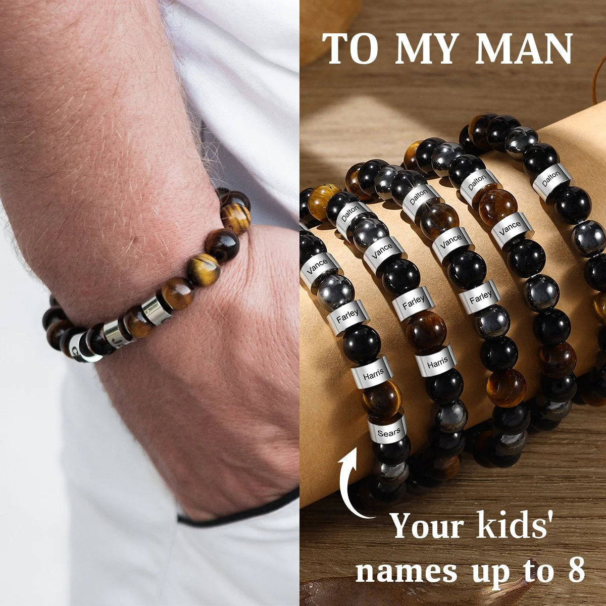 Personalized 1-8 Kids Names Man Bracelet - Gift For Dad/Grandpa - Image 3