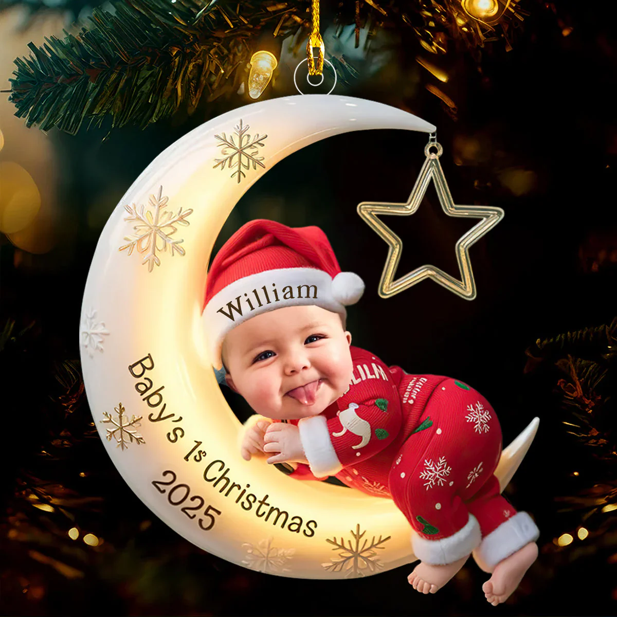 Personalized Baby First Christmas Ornament, Upload Photo - Image 2