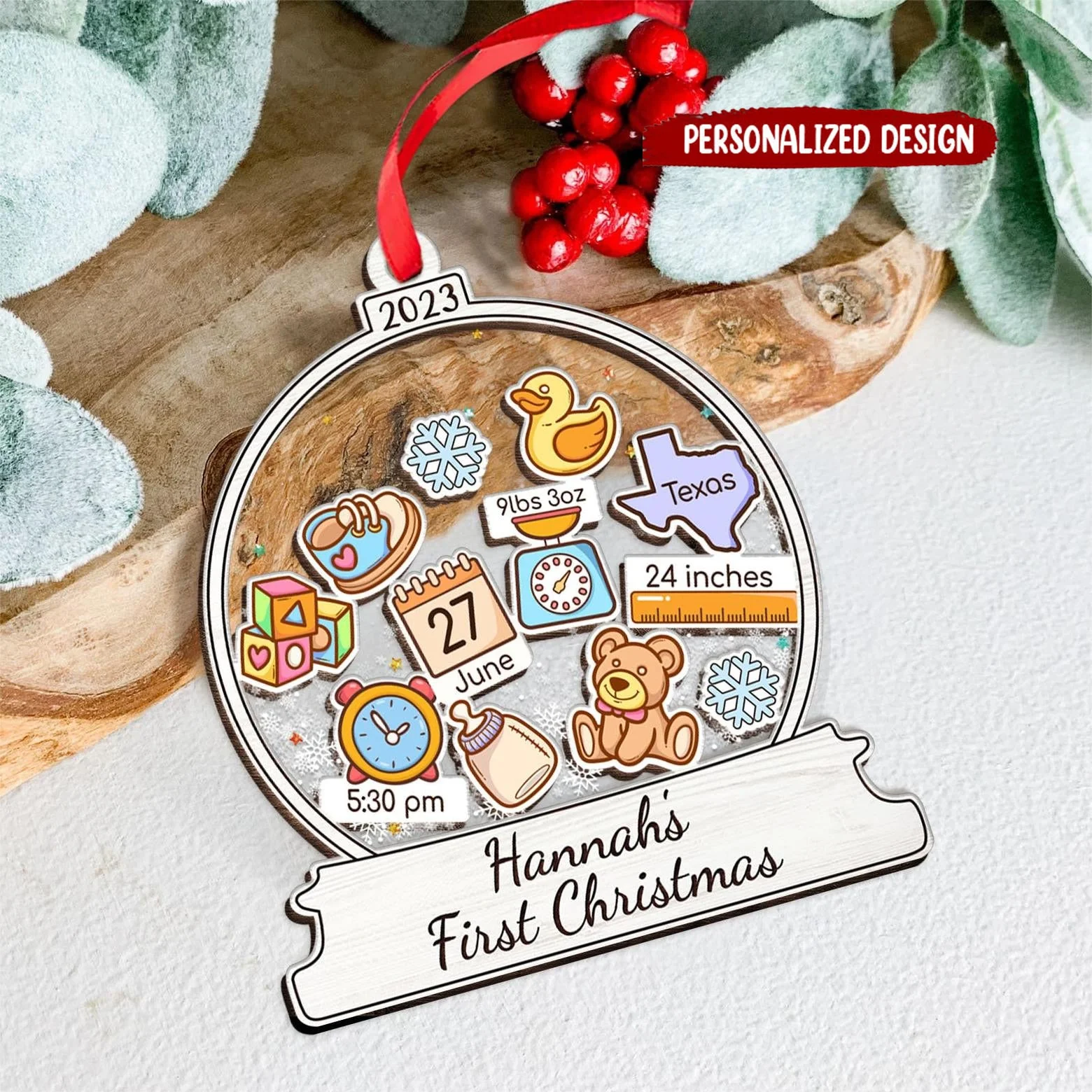 Personalized Baby's First Christmas Ornament 2023 - Image 2