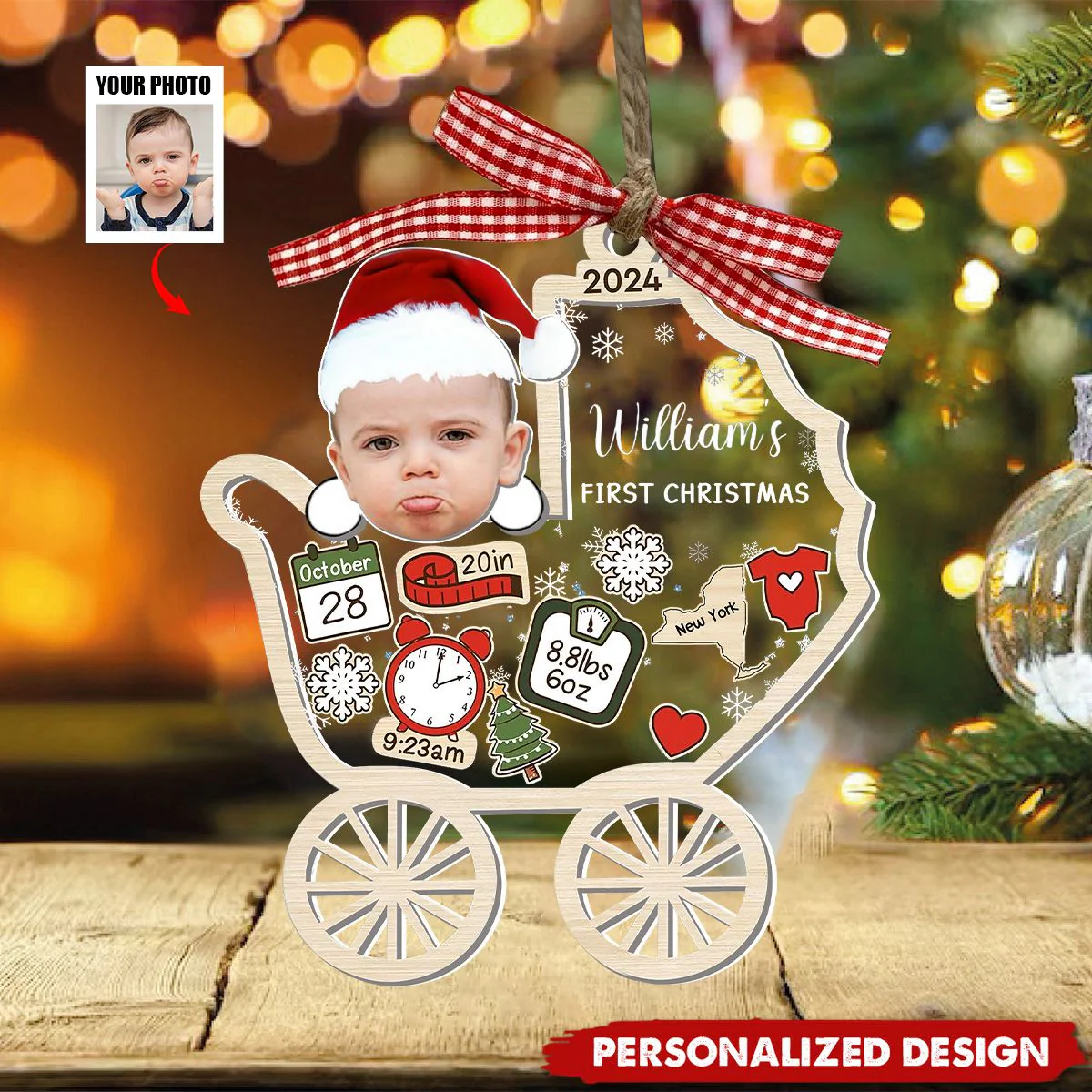 Personalized Baby's First Christmas Ornament 2024-Upload Photo - Image 2