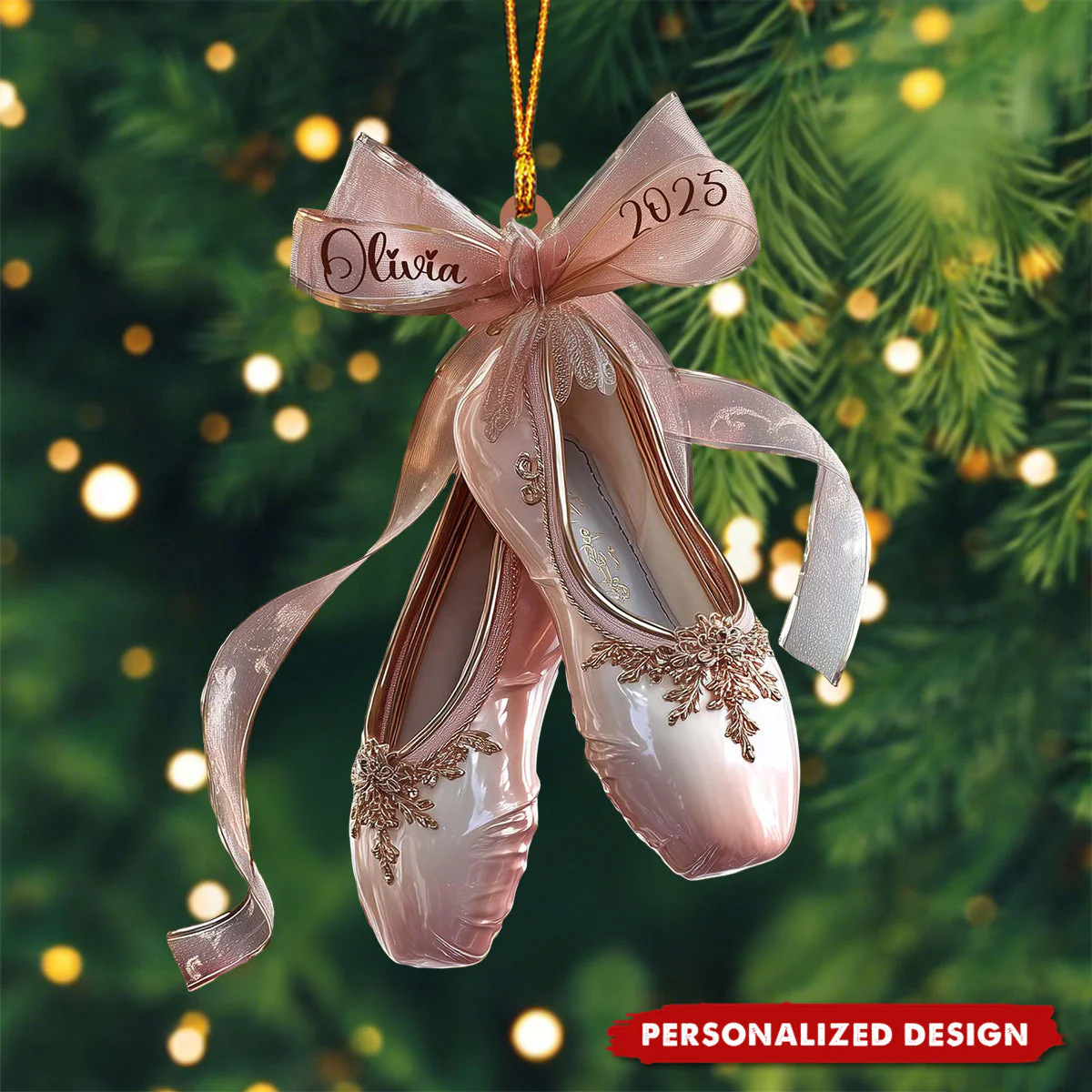 Personalized Ballet Shoes Christmas Ornament - Image 2
