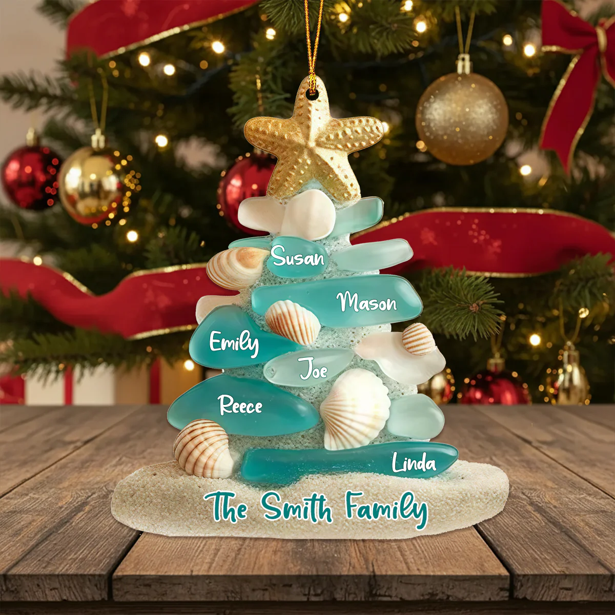 Personalized Sea Glass Christmas Tree Ornament - Image 2