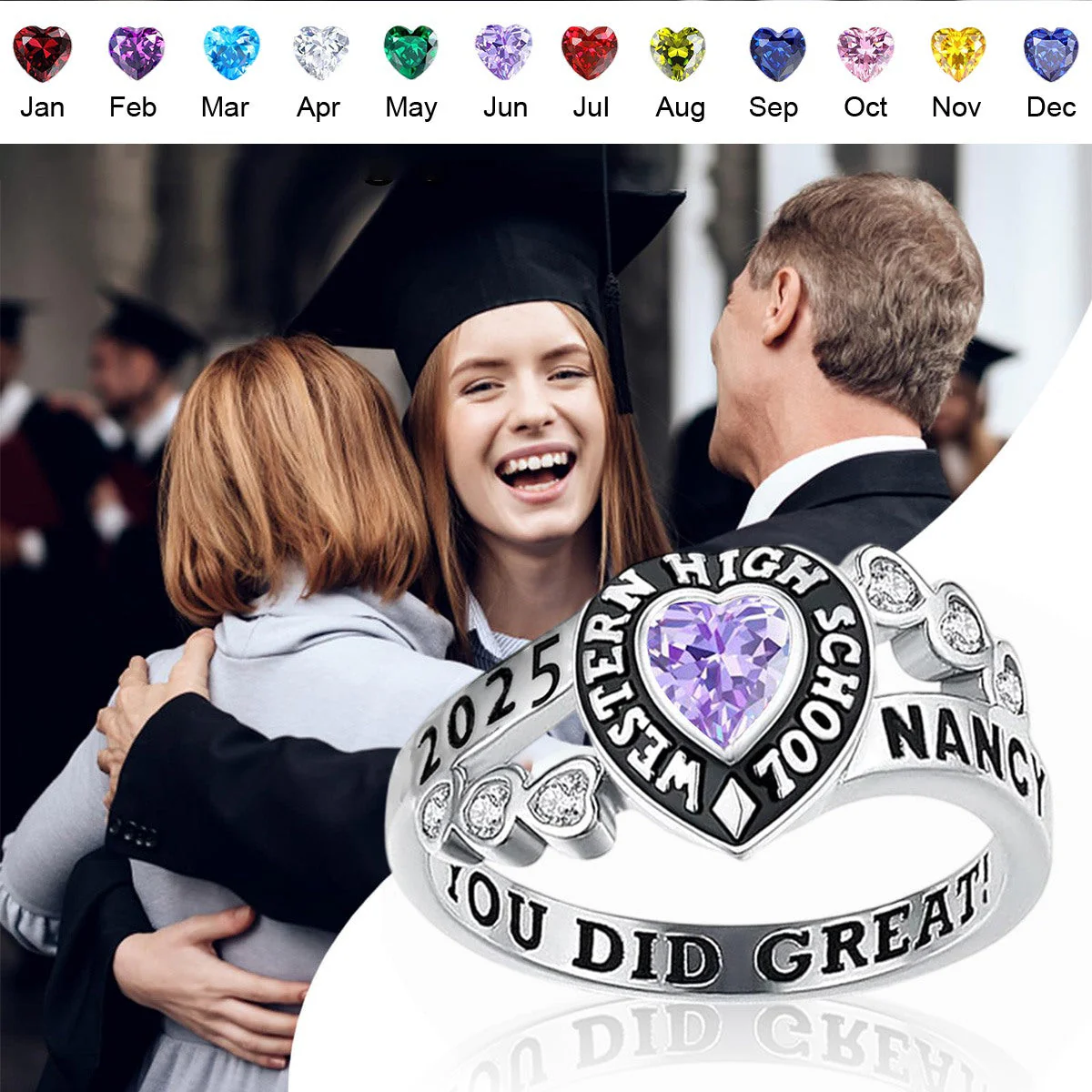 Personalized Birthstone Graduation Class Ring Gift for Graduates - Image 2