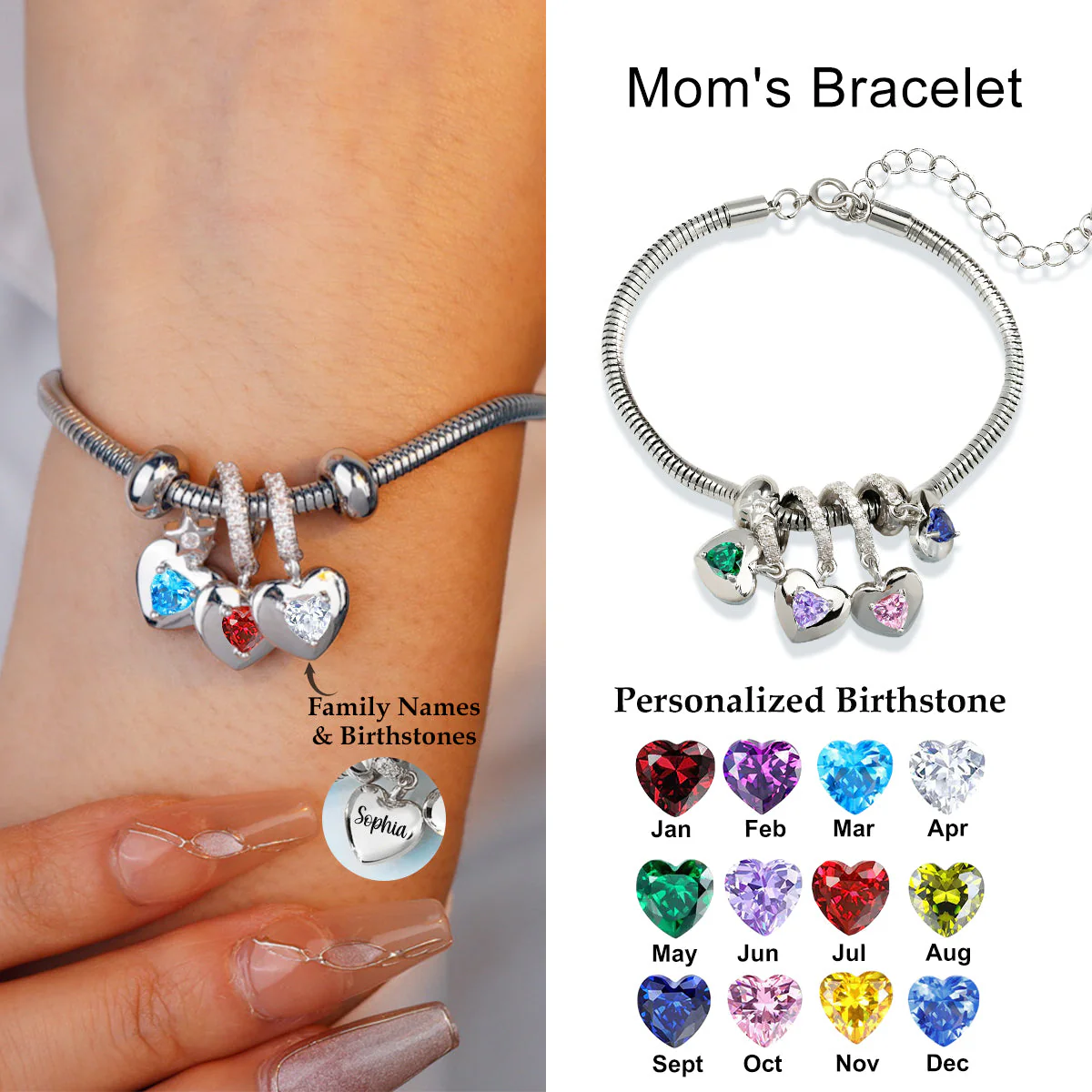 Personalized Birthstone Love Snake Bone Bracelet-Gift For Mom - Image 2