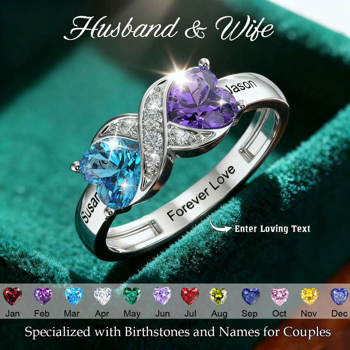 Personalized Birthstone & Name Infinity Promise Ring For Couple - Image 2