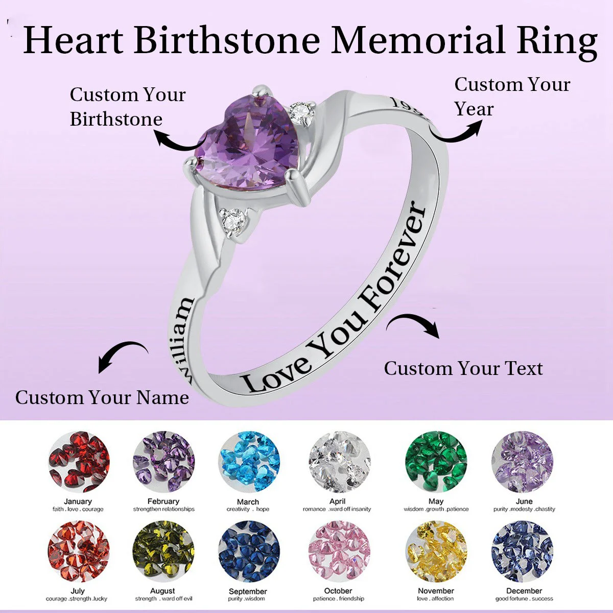 Personalized Birthstone Name Memorial Ring - Image 2