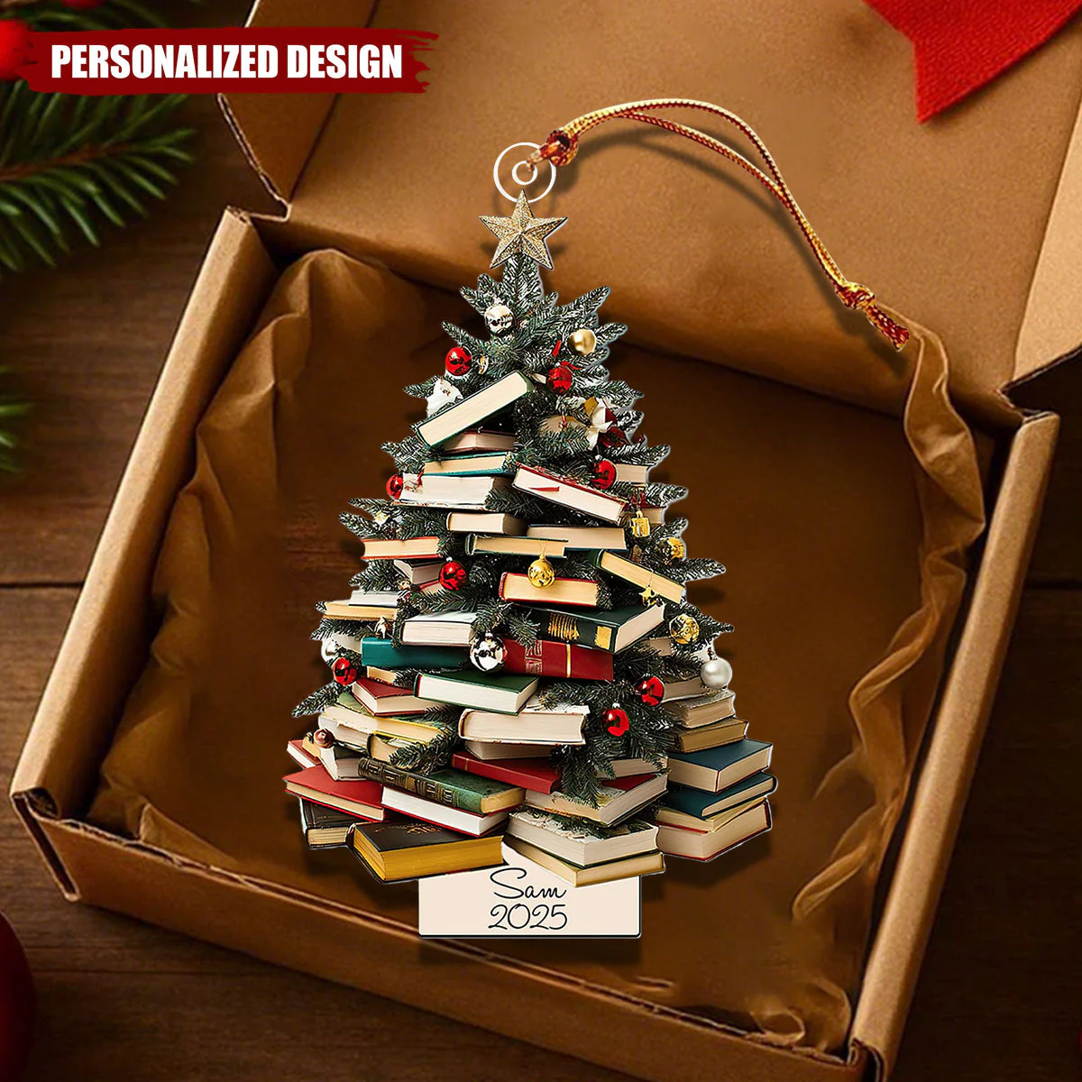 Personalized Book Lover Christmas Tree Ornament - Image 2