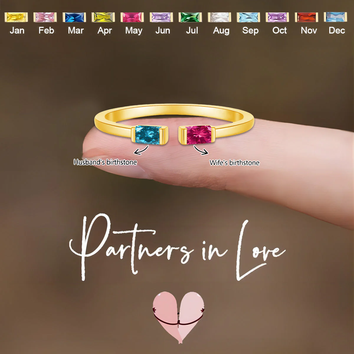 Personalized Born in Love Duo Baguette Birthstone Ring - Image 3