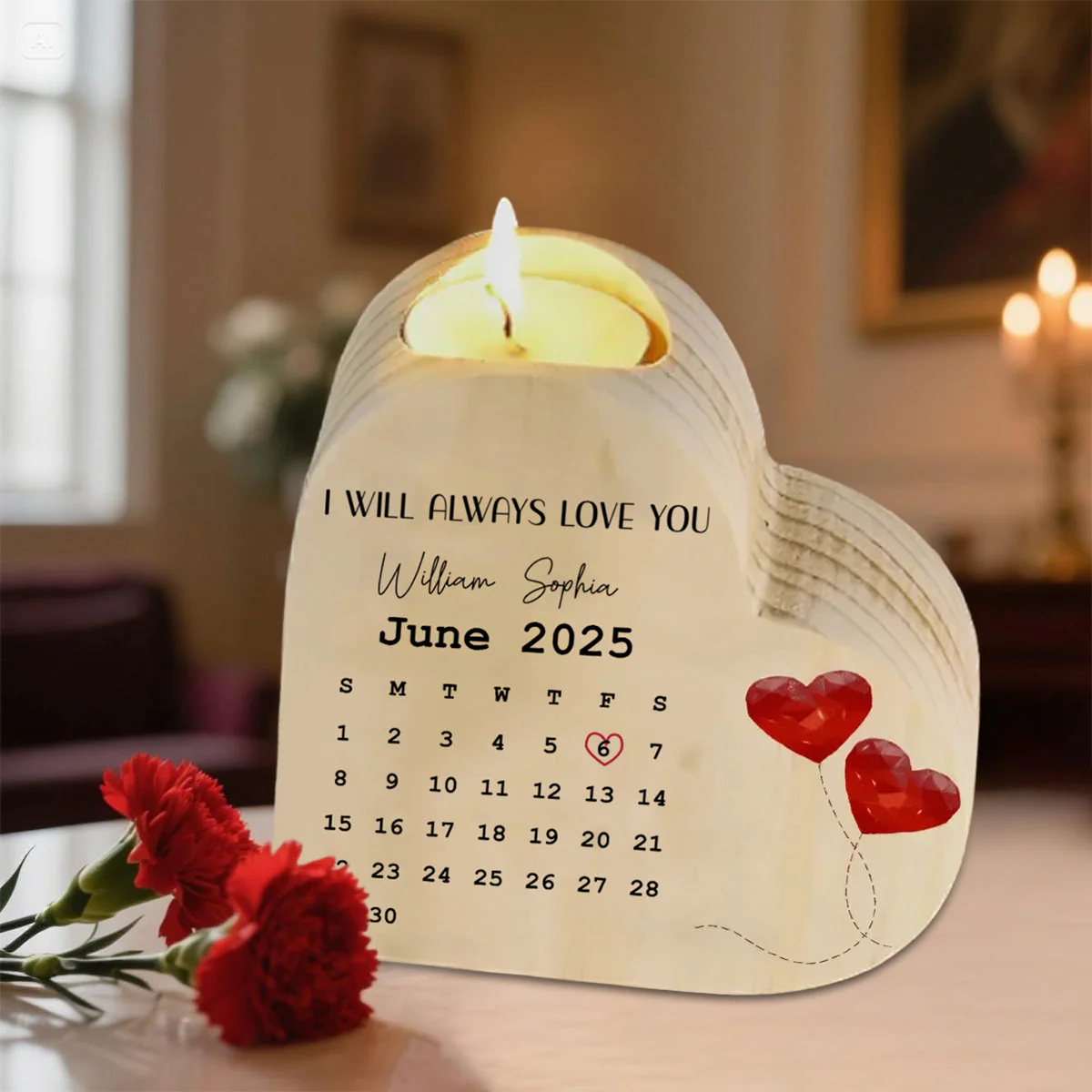 Custom 2 Names & Date & Text Wooden Candlesticks - Image 2