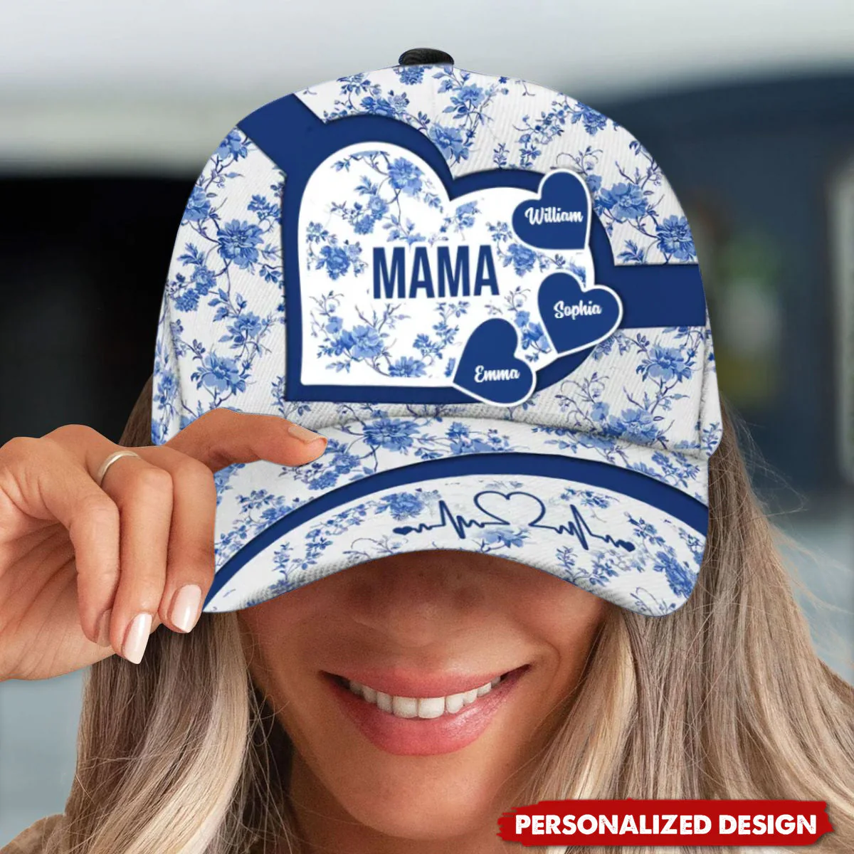 Personalized Cap With Blue Flower, Gift For Grandma,Mom - Image 2