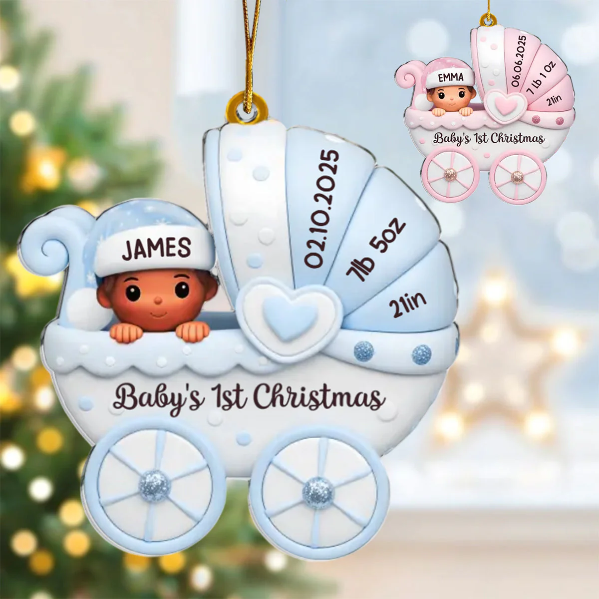 Personalized Christmas Baby Shower Acrylic Ornament - Image 2