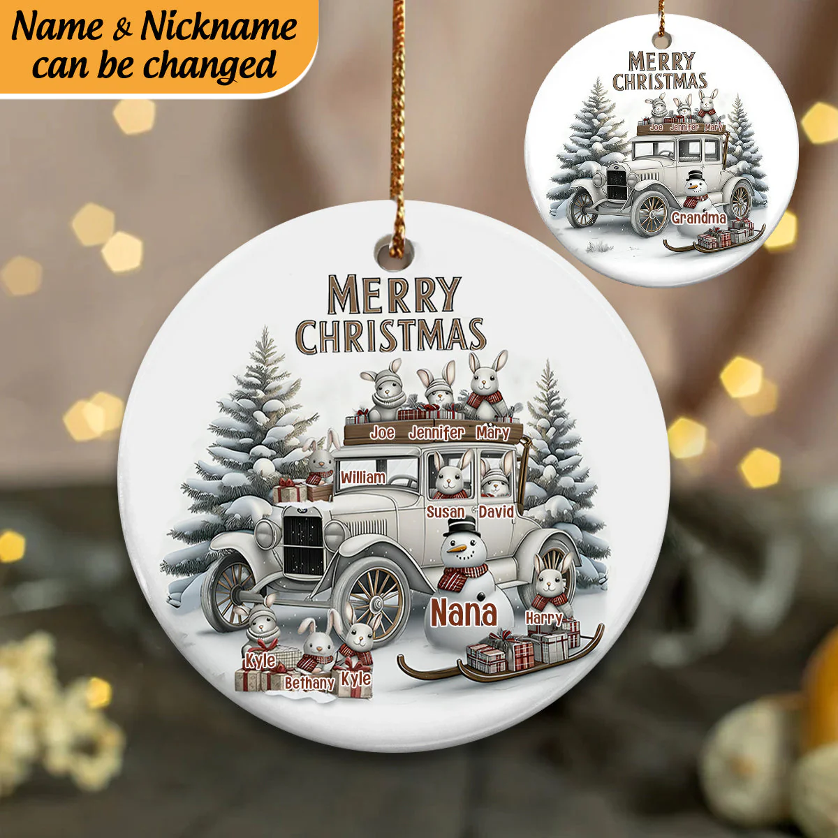 Personalized Christmas Snowman Ceramic Ornaments,Famliy Christmas Ornament - Image 2