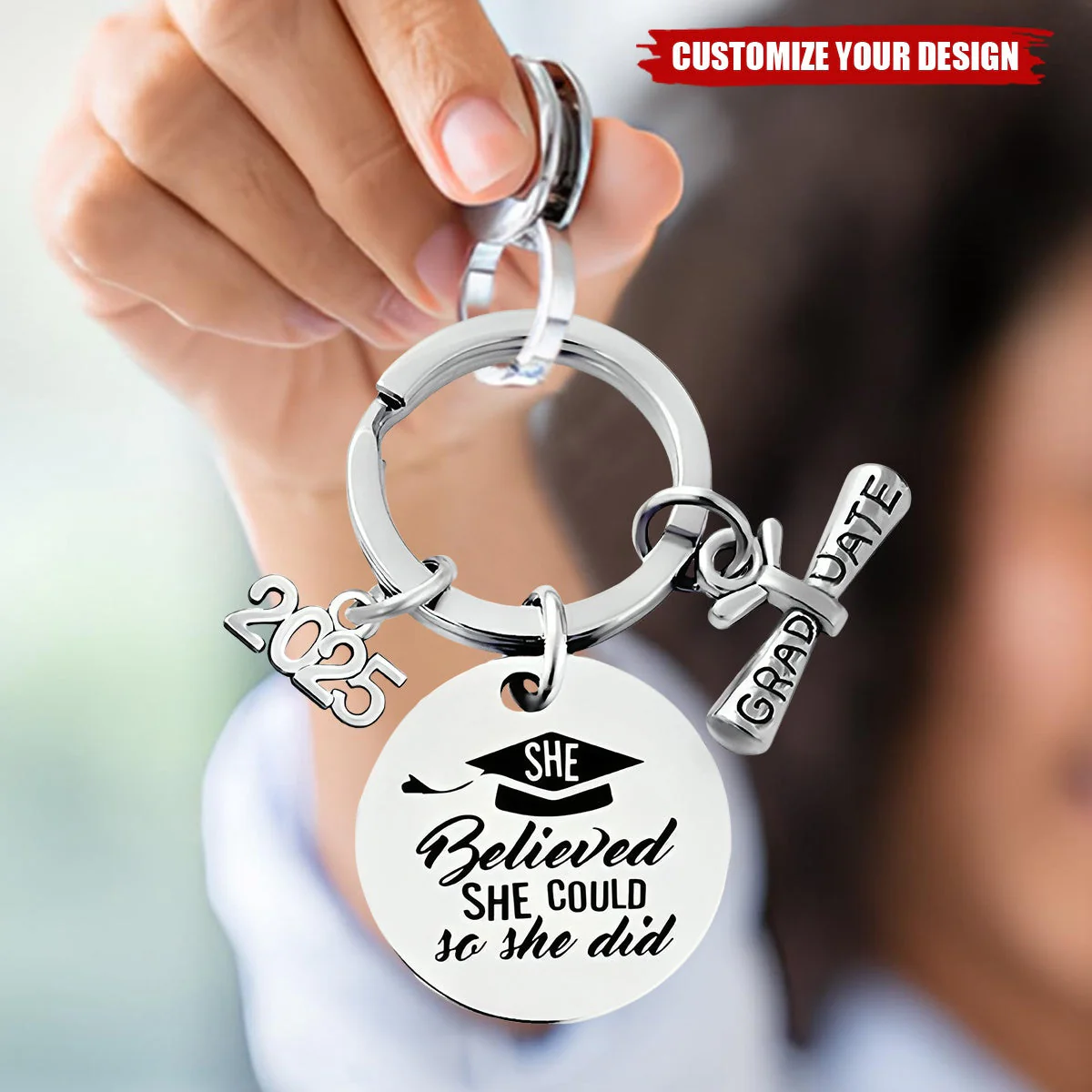 Personalized Class of 2025 Graduation Keychain - Image 3