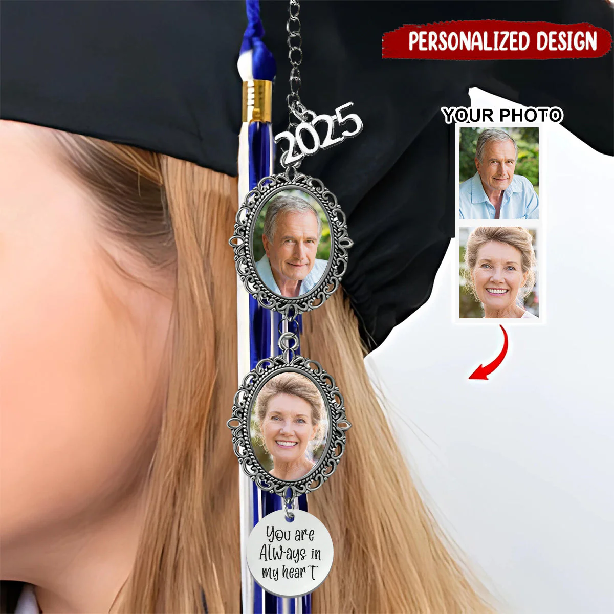 Personalized Class of 2025 Memorial Gift Graduation Tassel Photo Charm - Image 2
