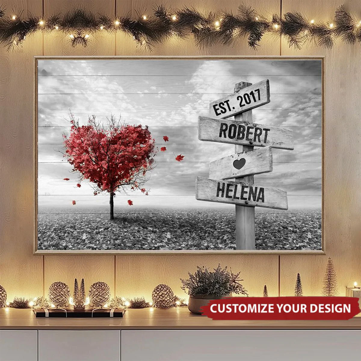 Personalized Couple Gift Heart Tree Name Sign Poster - Image 2